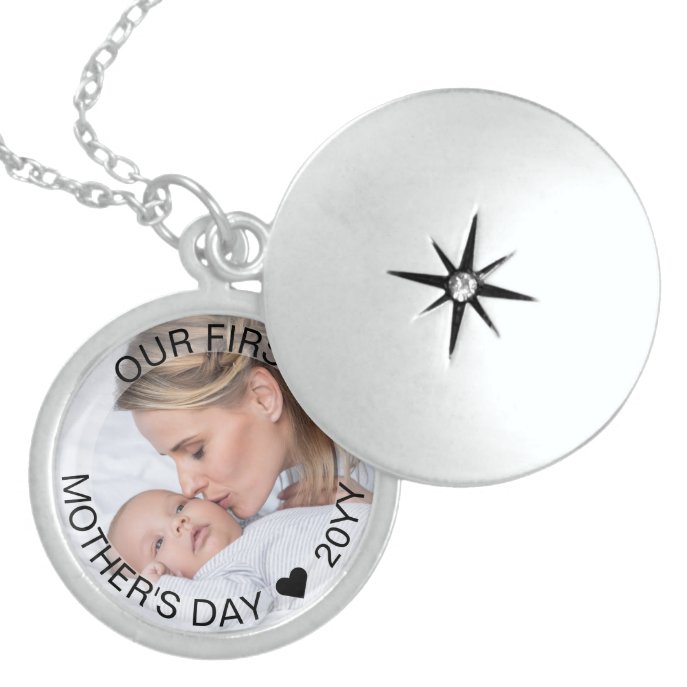 Our First Mothers Day Custom Year Photo Locket Necklace