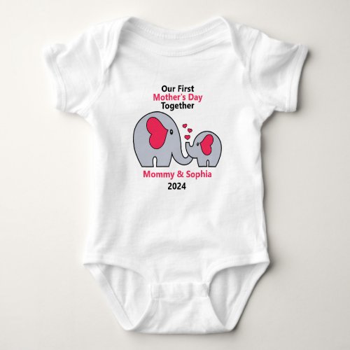 Our First Mothers Day Cute Elephant Baby Bodysuit