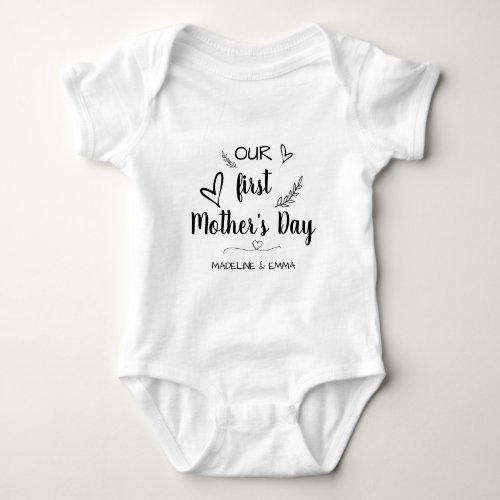 Our First Mothers Day Cute Heart Mommy and Me Baby Bodysuit