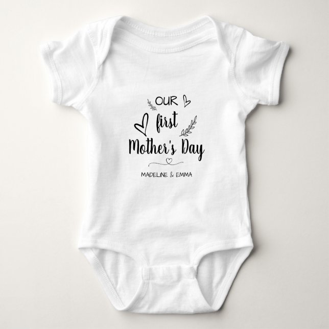 Our First Mother's Day Cute Heart Mommy and Me Baby Bodysuit (Front)
