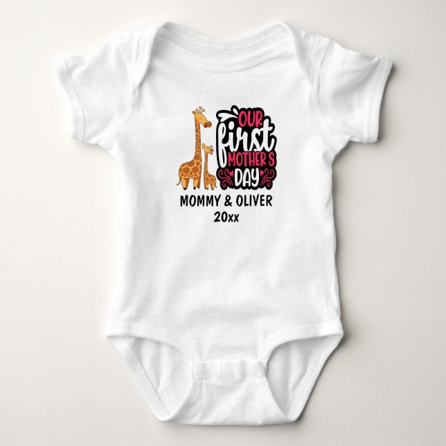Our First Mother's Day Giraffe 2022 Baby Bodysuit (Front)