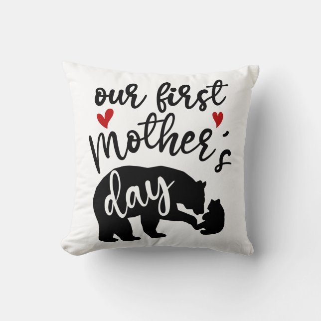 Our first Mothers Day Hearts Mama Bear Gift, 1/2 Throw Pillow (Front)