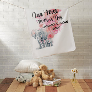 Our First Mother's Day Mom And Baby Elephants Blanket