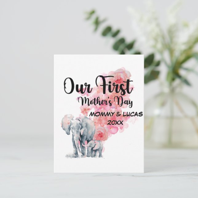 Our First Mother's Day Mom And Baby Elephants Postcard (Standing Front)
