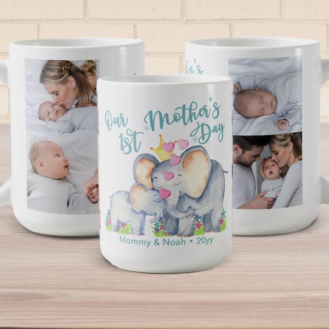 Our First Mothers Day Mommy & Baby Elephant Photo Coffee Mug (Creator Uploaded)