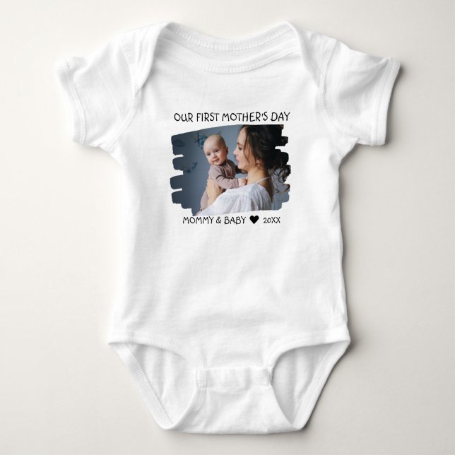 Our First Mother's Day New Mom And Baby Photo Bodysuit (Front)
