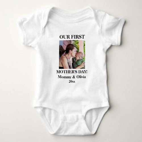 Our First Mothers Day Personalized Photo  Name Baby Bodysuit