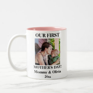Our First Mother's Day, Personalized Photo & Name Two-Tone Coffee Mug