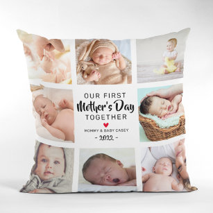 Our First Mother's Day Photo Collage Throw Pillow