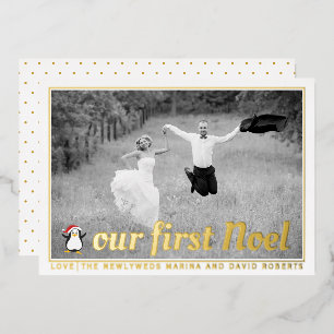 Our first Noel Christmas photo gold Foil Holiday Card