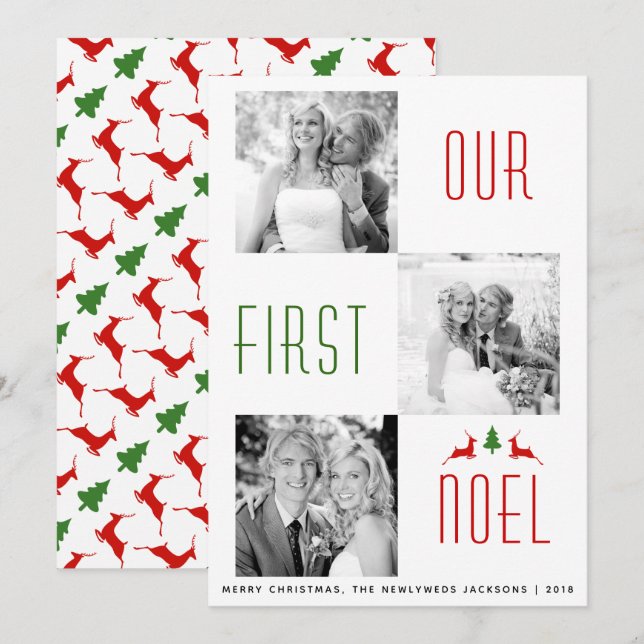 Our First Noel first Christmas deer photo card (Front/Back)
