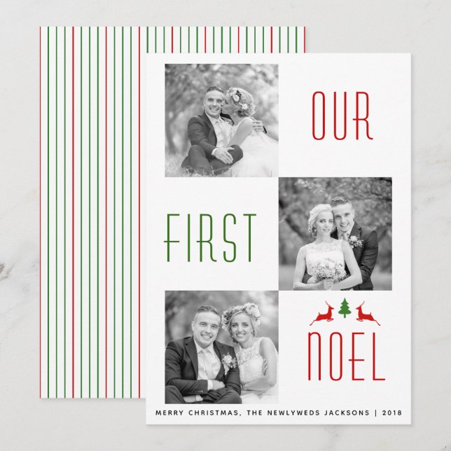 Our First Noel first Christmas stripes photo card (Front/Back)