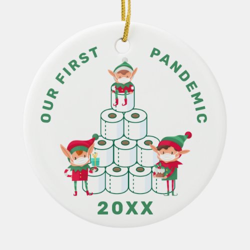 Our First Pandemic Elf w Toilet Paper Customized  Ceramic Ornament