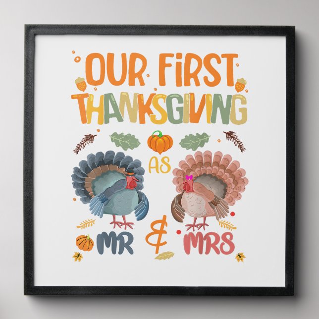 Our First Thanksgiving Mr And Mrs Couple Married 2 Peel And Stick Photo Tile (Front Set)