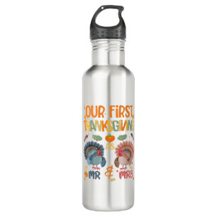 Our First Thanksgiving Mr And Mrs Couple Married 2 Stainless Steel Water Bottle