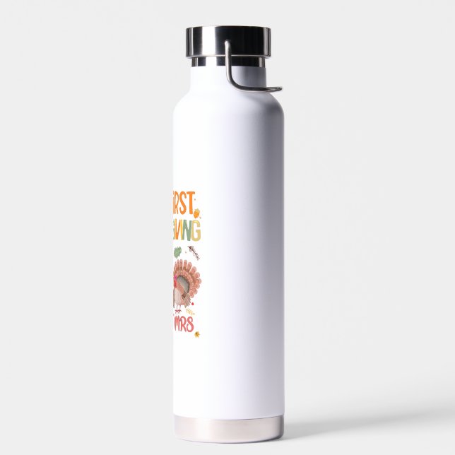 Our First Thanksgiving Mr And Mrs Couple Married 2 Water Bottle (Left)