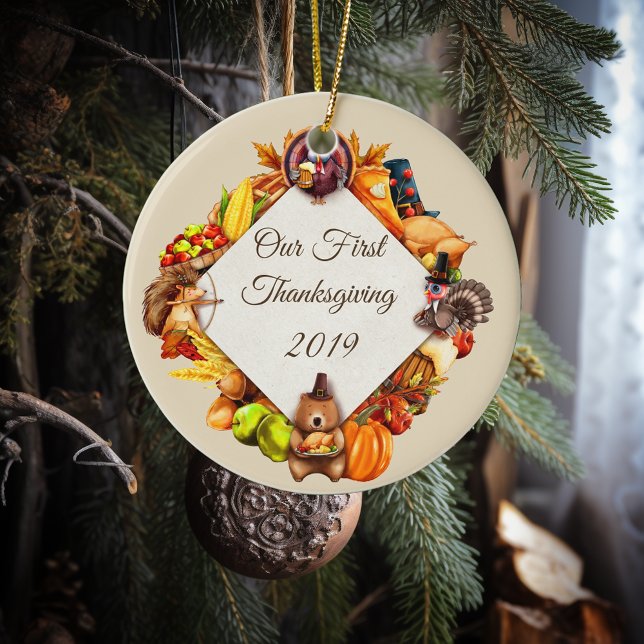 Our First Thanksgiving Turkey Animals Ceramic Ornament (Creator Uploaded)