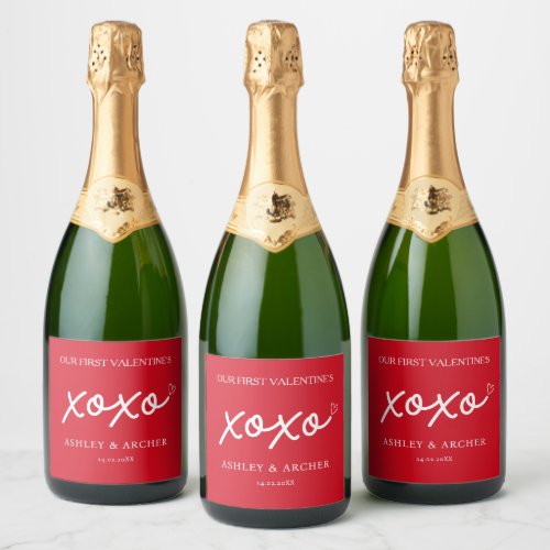 Our First Valentine Couples Xoxo  Sparkling Wine Label