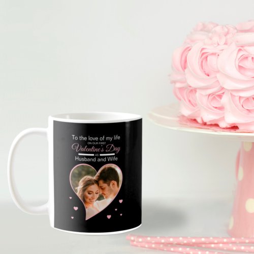 Our First Valentineâs as Husband  Wife Photo Pink Coffee Mug
