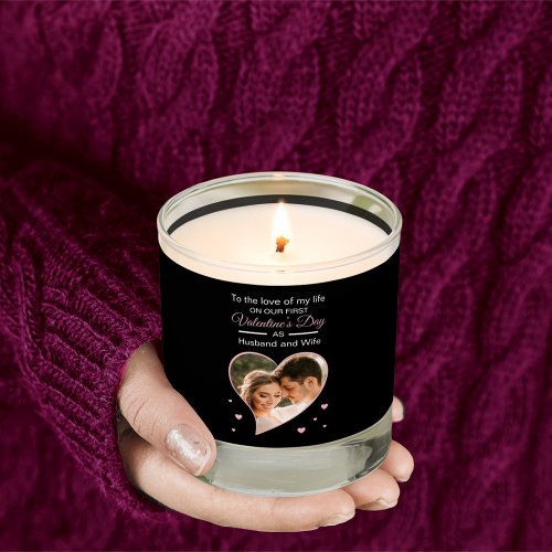 Our First Valentineâs as Husband  Wife Photo Pink Scented Candle