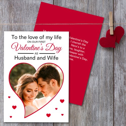 Our First Valentines as Husband  Wife Red Photo Holiday Card