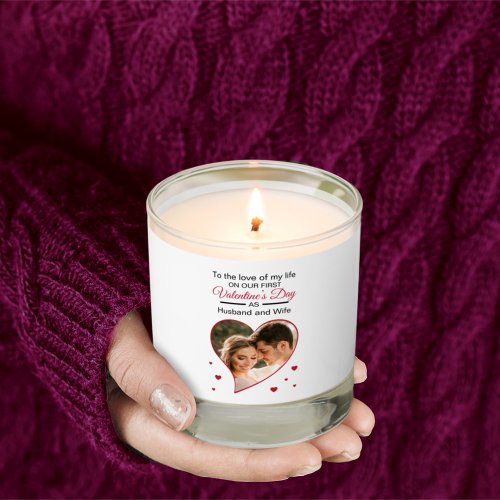 Our First Valentineâs as Husband  Wife Red Photo Scented Candle