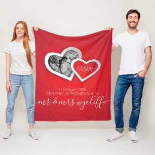Our First Valentine’s Day as Mr & Mrs Heart Photo Fleece Blanket