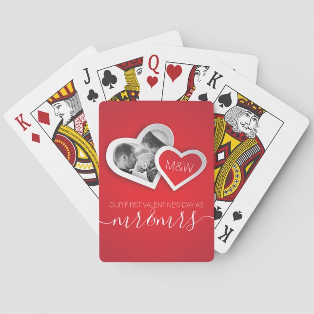 Our First Valentine’s Day as Mr & Mrs Heart Photo Poker Cards (Back)