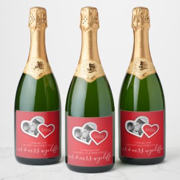 Our First Valentine’s Day As Mr & Mrs Heart Photo Sparkling Wine Label by BCMonogramMe at Zazzle