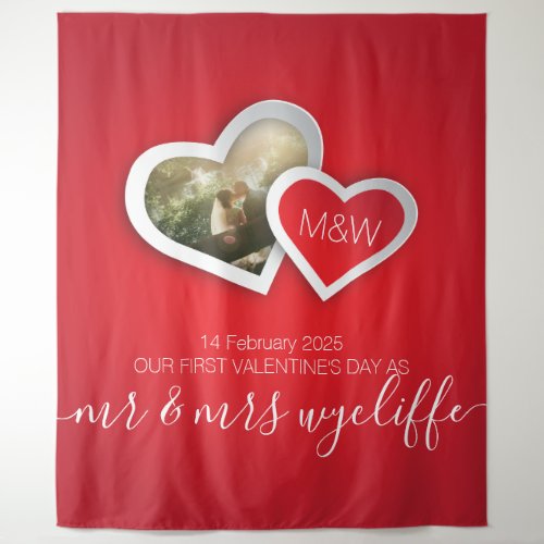 Our First Valentines Day as Mr  Mrs Heart Photo Tapestry