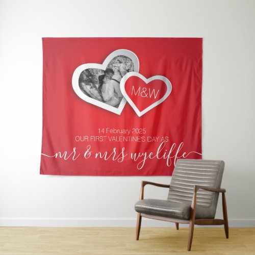 Our First Valentines Day as Mr  Mrs Heart Photo Tapestry