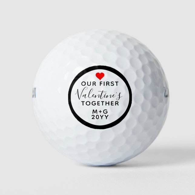 Our First Valentines Day Couples Heart Monogram Golf Balls (Front)