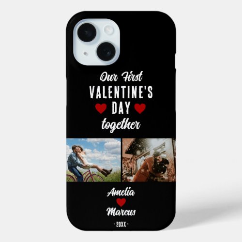 Our First Valentines Day Together 2 Photos Black iPhone 15 Case