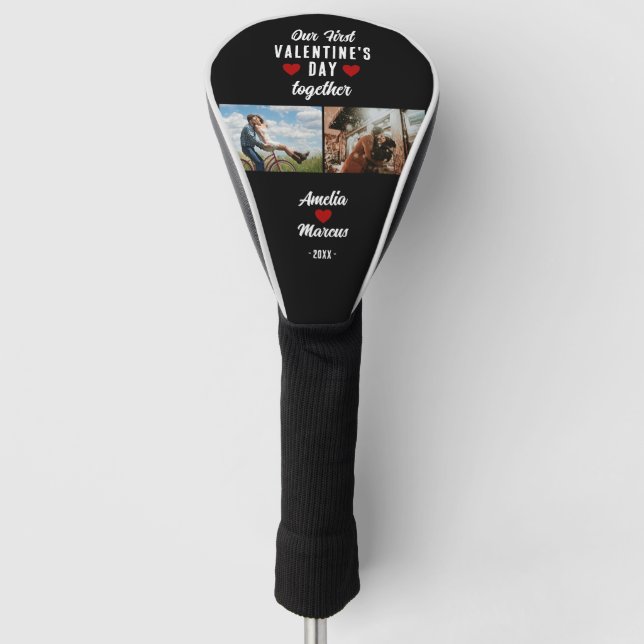 Our First Valentine's Day Together 2 Photos Black Golf Head Cover (Front)