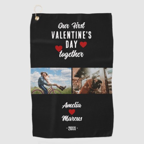 Our First Valentines Day Together 2 Photos Black Golf Towel