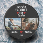 Our First Valentine&#39;s Day Together 2 Photos Black Hockey Puck at Zazzle