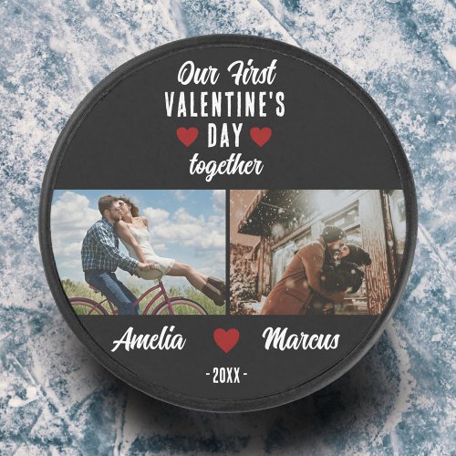 Our First Valentines Day Together 2 Photos Black Hockey Puck