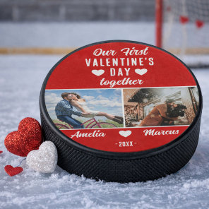 Our First Valentine's Day Together 2 Photos Hockey Puck