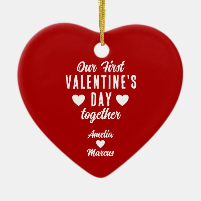 Our First Valentine's Day Together Couple Red Ceramic Ornament (Front)