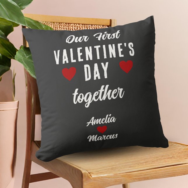Our First Valentine's Day Together Dark Grey Throw Pillow (Creator Uploaded)
