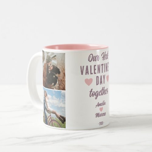 Our First Valentines Day Together Heart 2 Photos  Two_Tone Coffee Mug