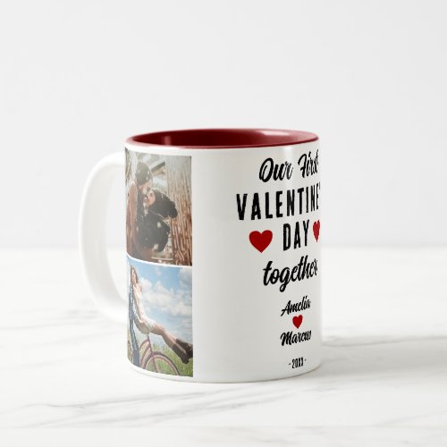 Our First Valentines Day Together Heart 2 Photos  Two_Tone Coffee Mug