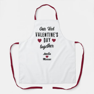 Our First Valentine's Day Together Red Hearts Apron