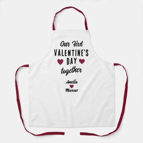 Our First Valentines Day Together Red Hearts Apron