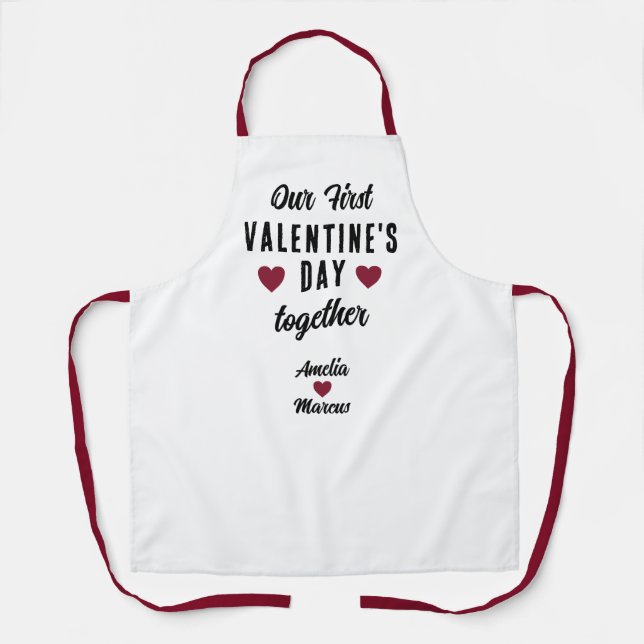 Our First Valentine's Day Together Red Hearts Apron (Front)
