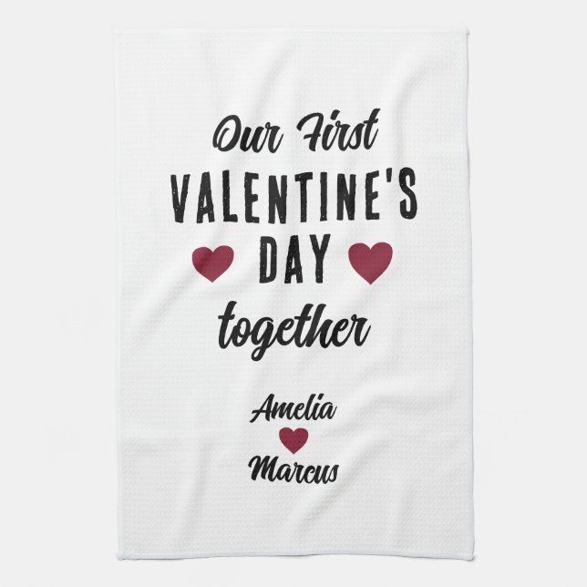 Our First Valentine's Day Together Red Hearts  Kitchen Towel (Vertical)