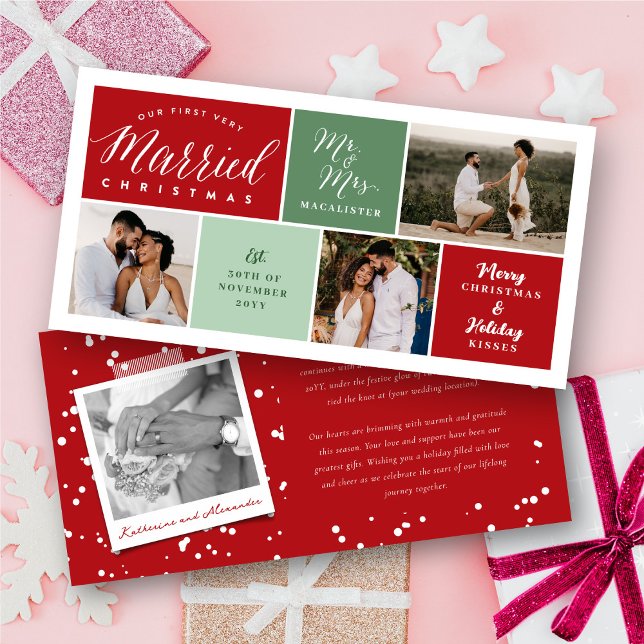 Our First Very Married Christmas 3 Photo Wedding Holiday Card (Creator Uploaded)