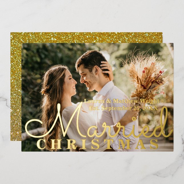 Our First Very Married Christmas Mr & Mrs Wedding  Foil Invitation (Front/Back)