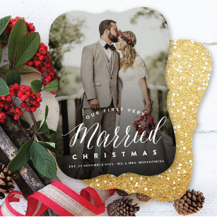 Our First Very Married Christmas Mr & Mrs Wedding Holiday Card
