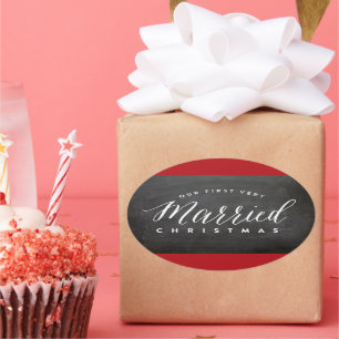Our First Very Married Christmas Mr & Mrs Wedding Oval Sticker